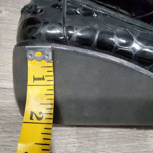 Donald J Pliner Nia2 Black Patent Leather Crocodile Print Wedge Loafer Shoe 8.5M - Picture 7 of 13